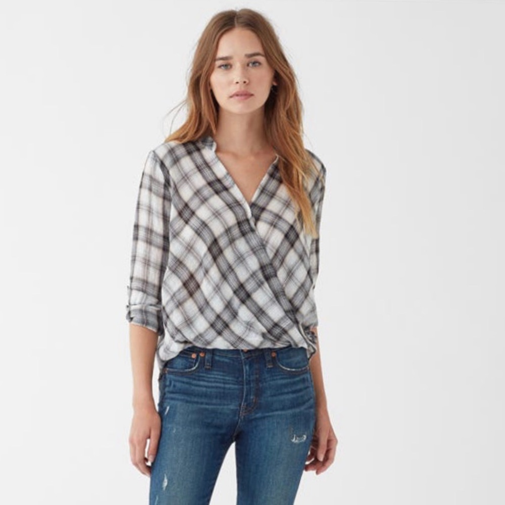 Splendid Willow Voile Plaid Surplice Top